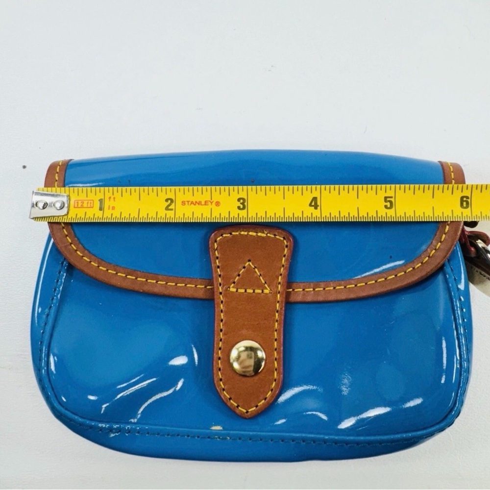 Dooney & Bourke Patent Leather Clutch in Bright Blue with Brown Trim - Picture 4 of 10